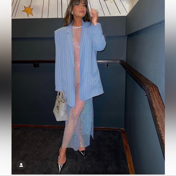 ZARA BLOGGERS FAV RHINESTONES MESH DRESS SILVER - Picture 3 of 14